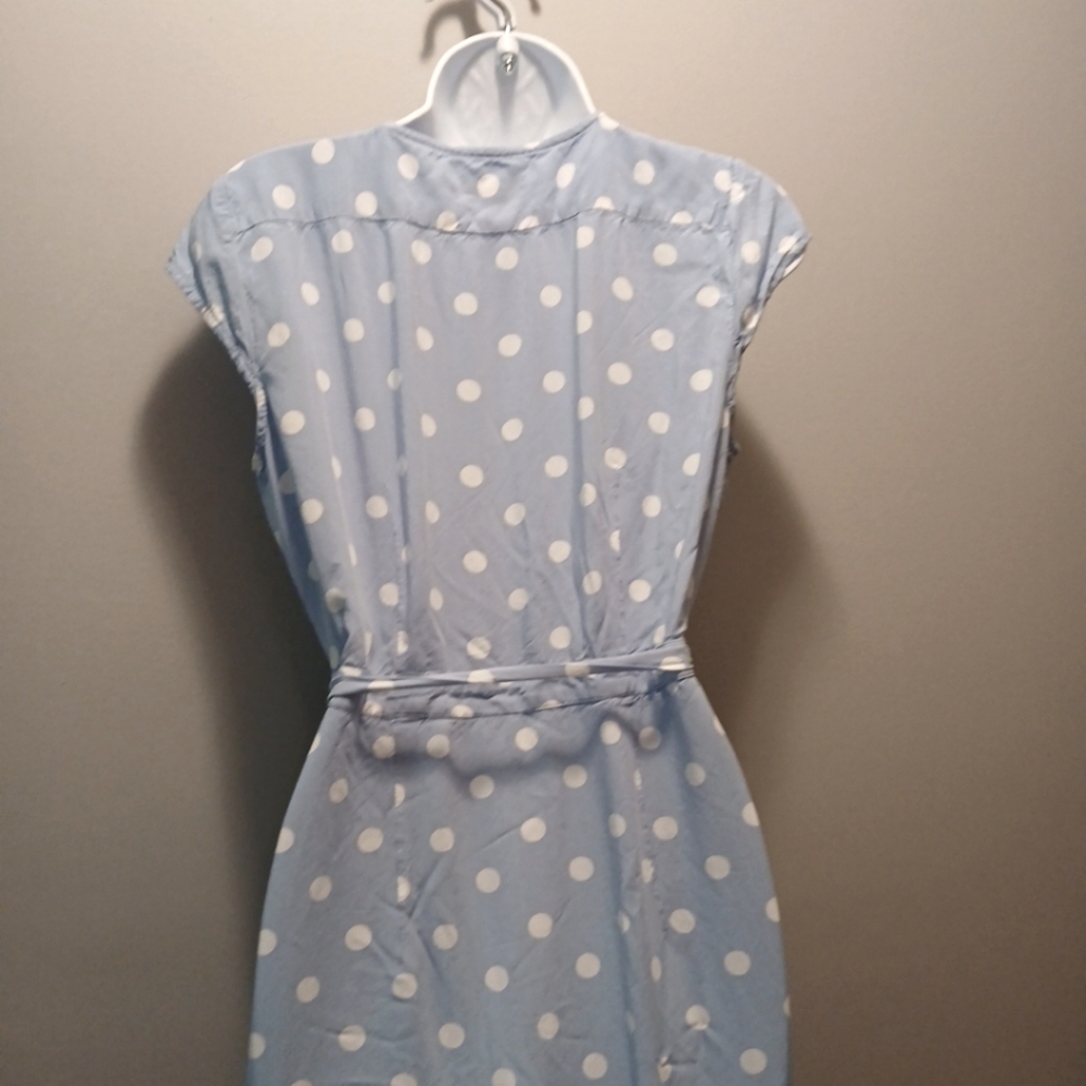 J Crew Baby Blue Polka Dot Short Sleeve Wrap Midi Dress Size Small - Picture 4 of 5
